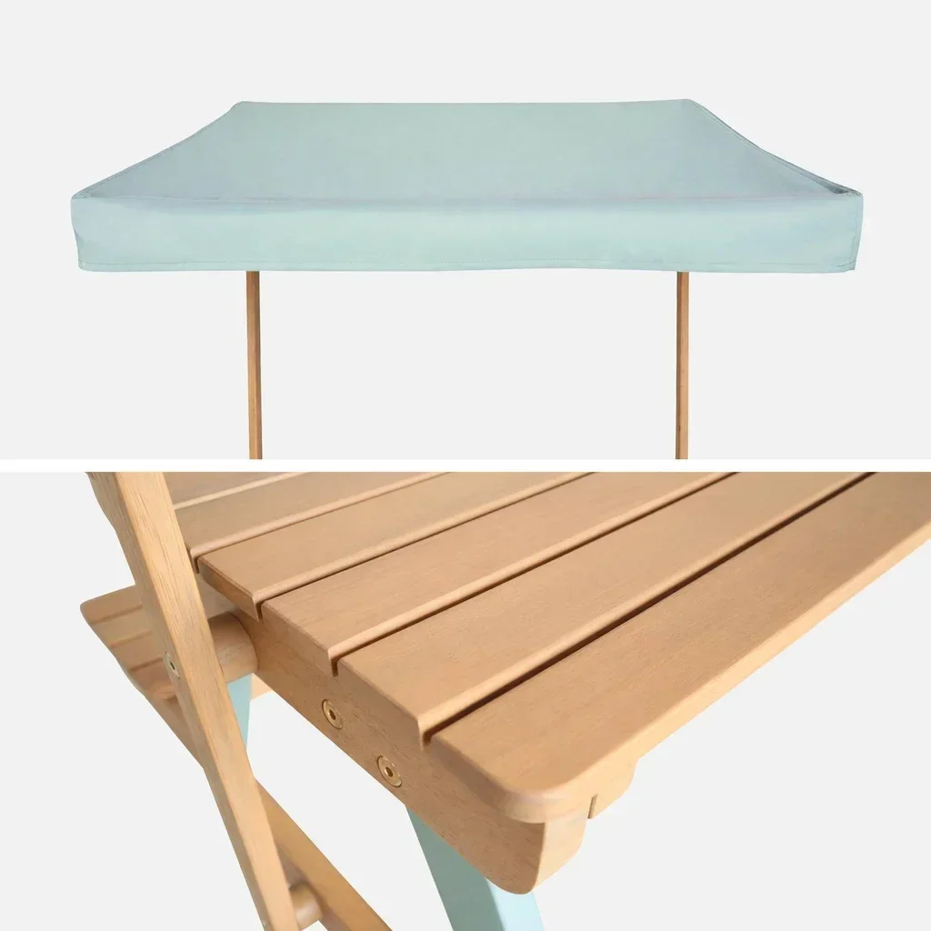 Kinder Gartenmöbel Set Akazienholz 2-Sitzer mit Sonnenschirm und Picknicktisch