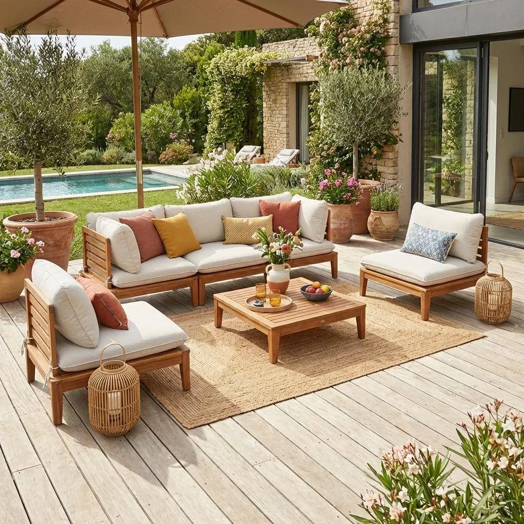 Conjunto jardim modular 5 lugares madeira acácia boucle Yona