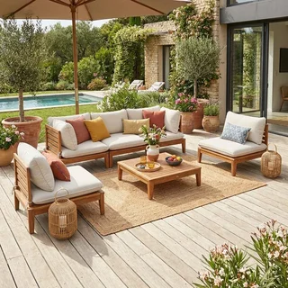 Conjunto jardim modular 5 lugares madeira acácia boucle Yona