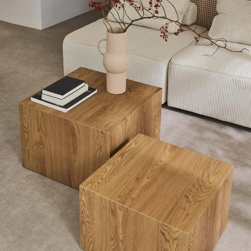 Set de 2 tables basses gigognes carrées finition bois naturel Sylva
