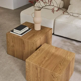 Set de 2 tables basses gigognes carrées finition bois naturel Sylva