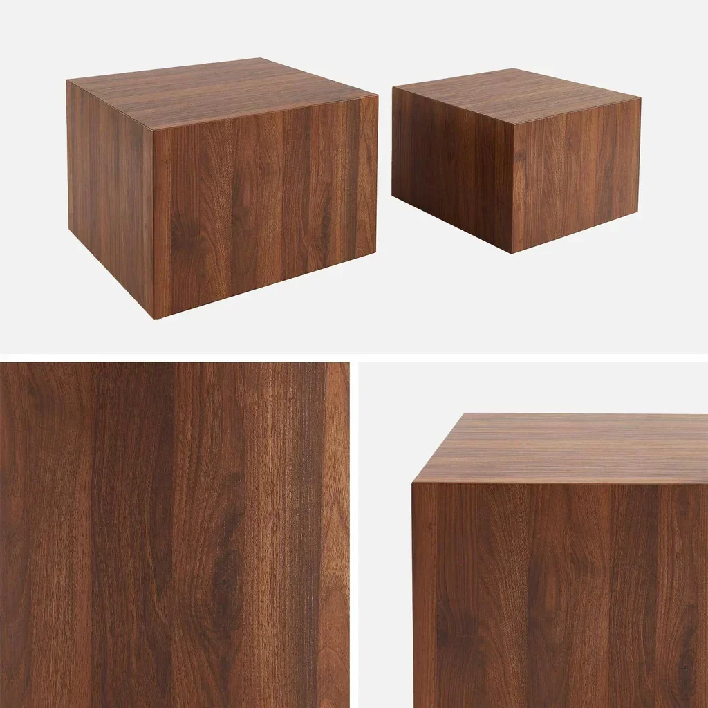Set de 2 tables basses gigognes carrées bois naturel salon