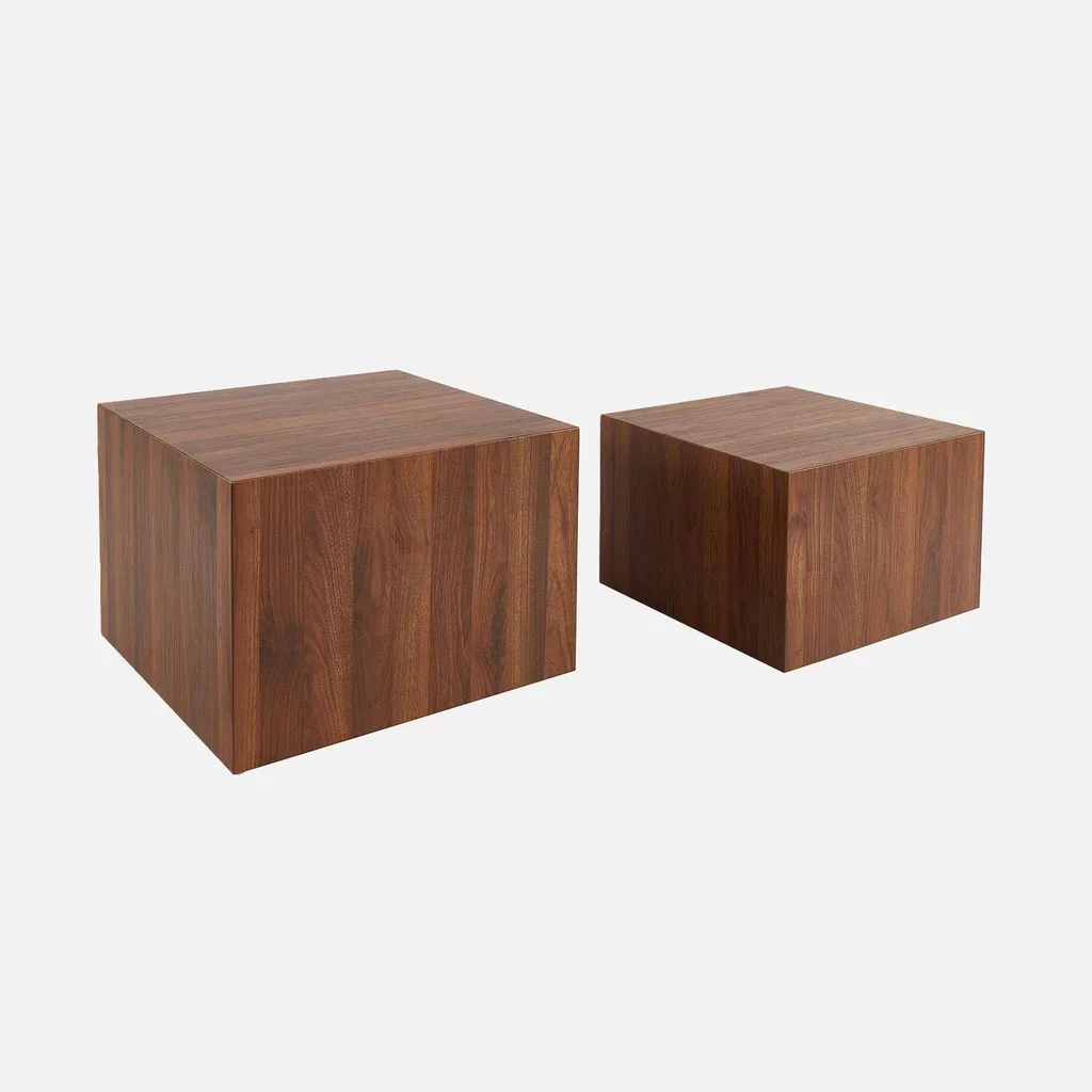 Set de 2 tables basses gigognes carrées bois naturel salon