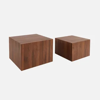 Set de 2 tables basses gigognes carrées bois naturel salon
