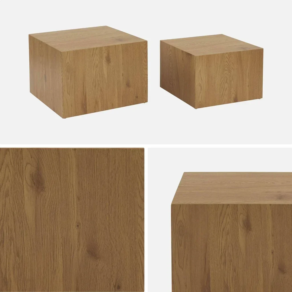 Set de 2 tables basses gigognes carrées finition bois naturel Sylva