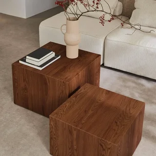 Set de 2 tables basses gigognes carrées bois naturel salon