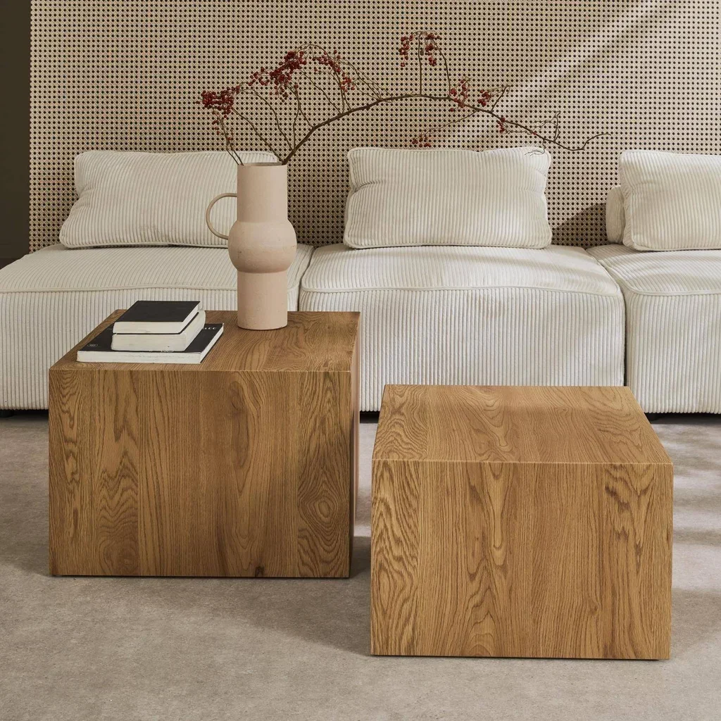 Set de 2 tables basses gigognes carrées finition bois naturel Sylva