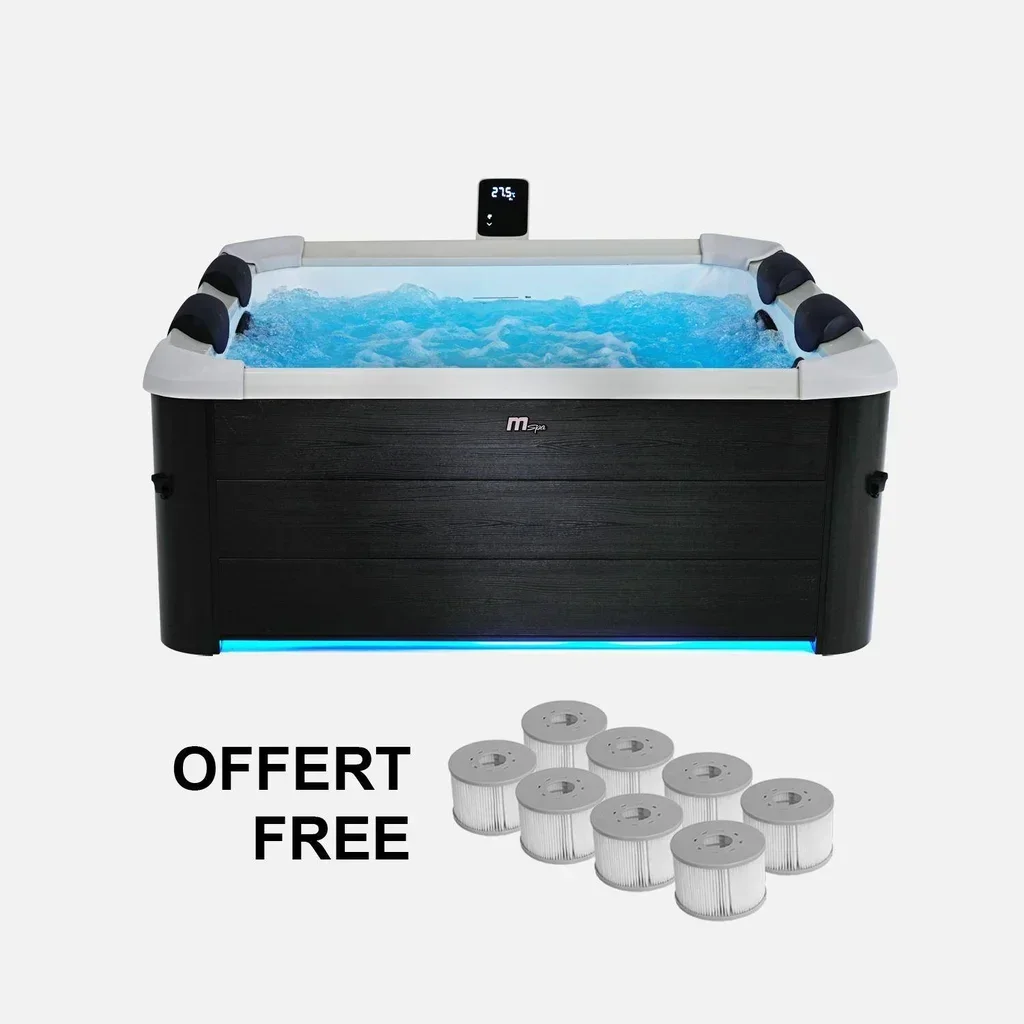 Spa carré 160 cm 6 places balnéothérapie avec appuie-têtes et couverture isolante
