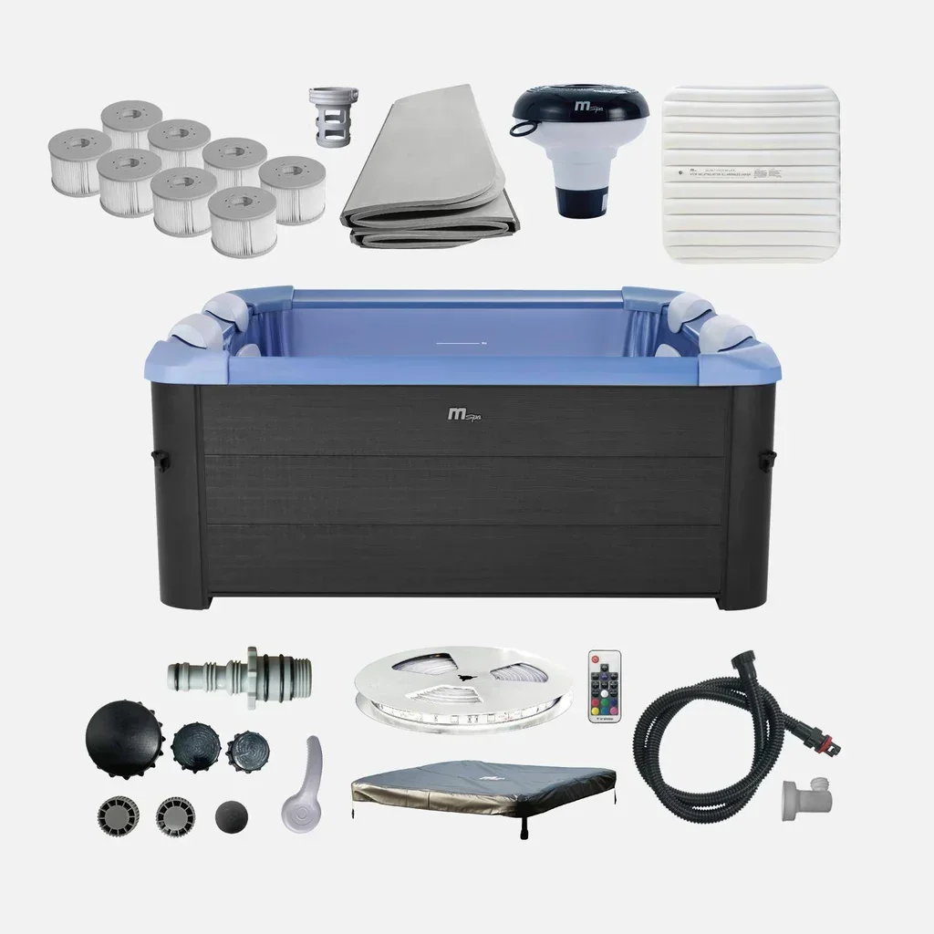Spa gonflable carré 160cm 6 places balnéo avec appuie-têtes et filtration