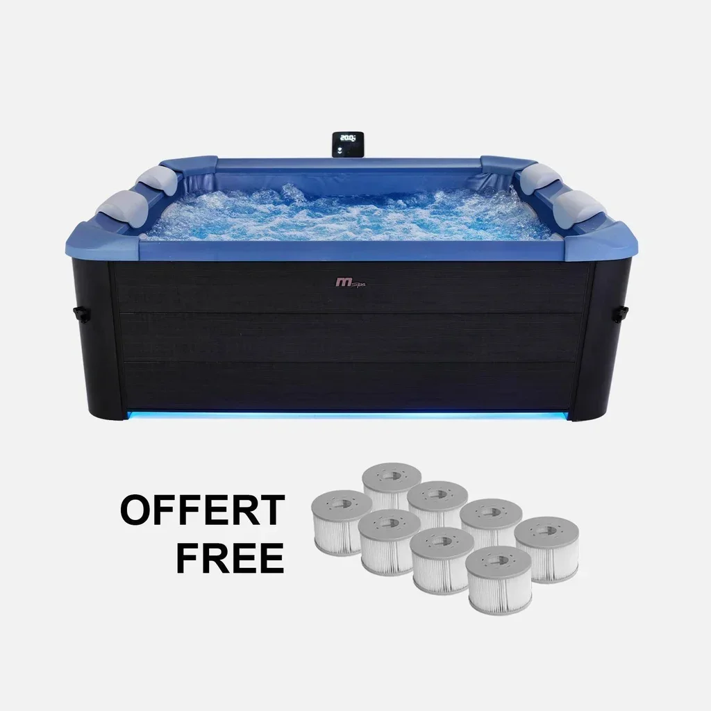 Spa gonflable carré 160cm 6 places balnéo avec appuie-têtes et filtration