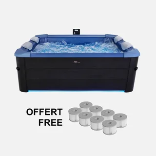 Spa gonflable carré 160cm 6 places balnéo avec appuie-têtes et filtration