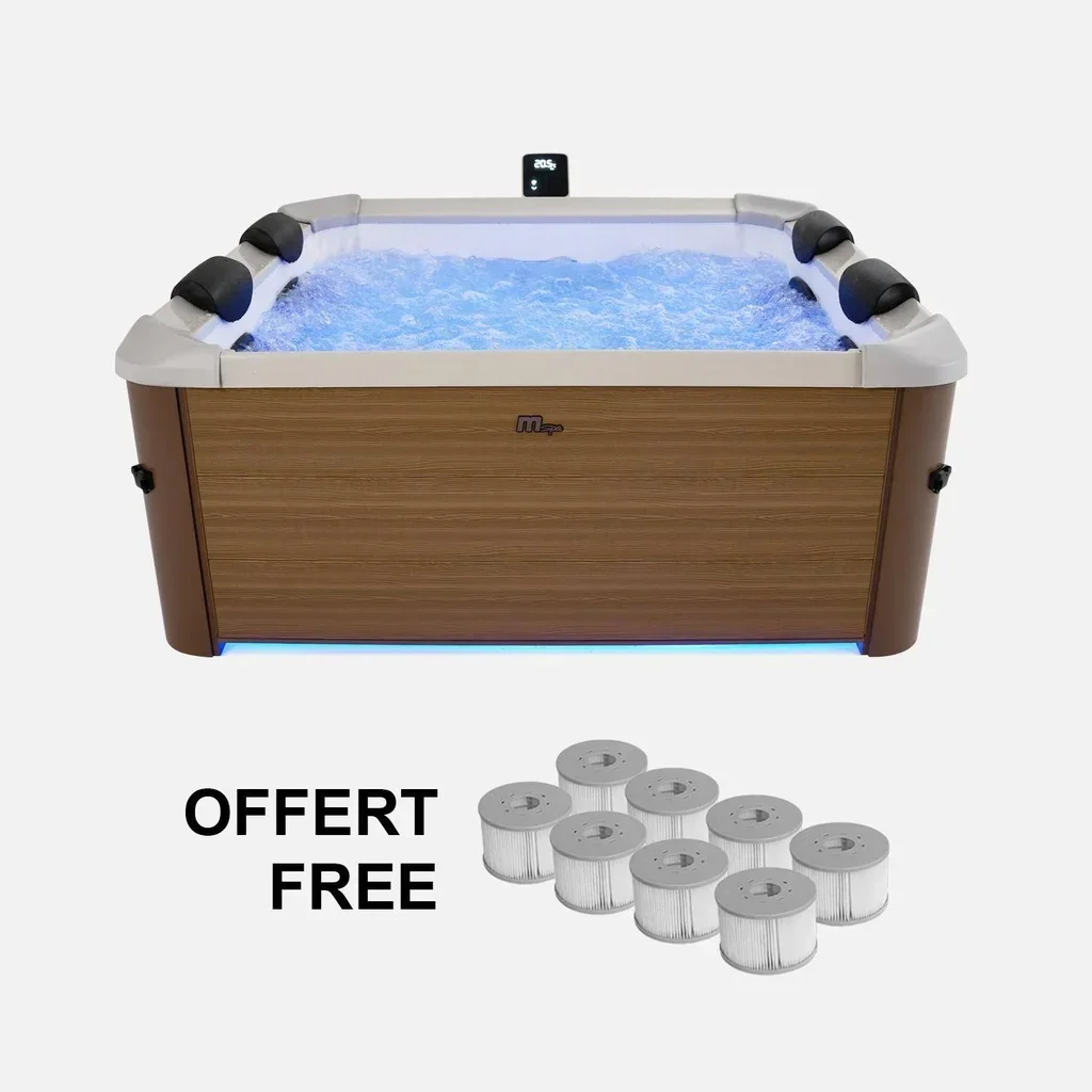 Spa carré 160 cm 6 places balnéothérapie avec appuie-têtes et couverture isolante