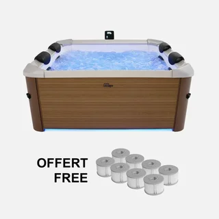 Spa carré 160 cm 6 places balnéothérapie avec appuie-têtes et couverture isolante
