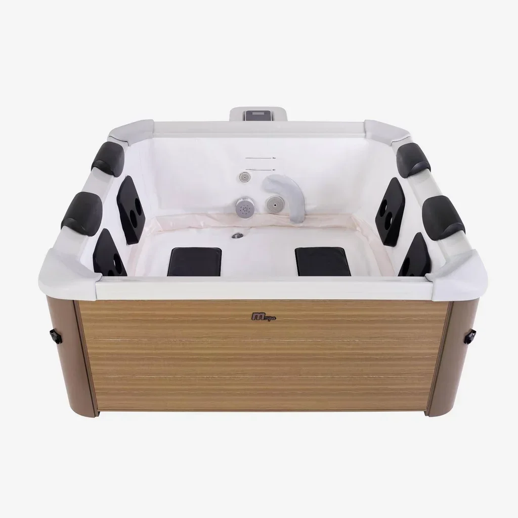 Spa carré 160 cm 6 places balnéothérapie avec appuie-têtes et couverture isolante