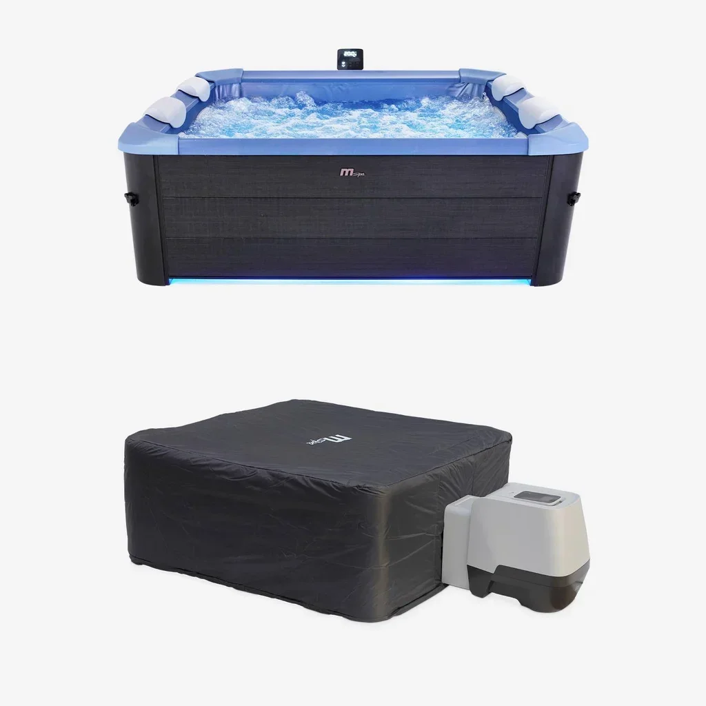 Spa carré 6 places hydromassage 160 cm avec appuis-tête et couverture thermique