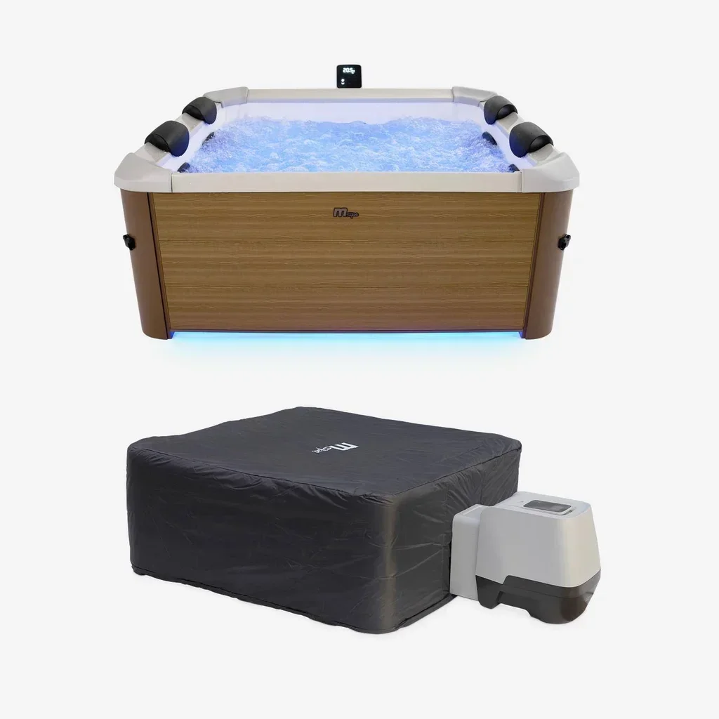 Spa carré 160 cm 6 places hydromassage connecté avec LED et bâche thermique
