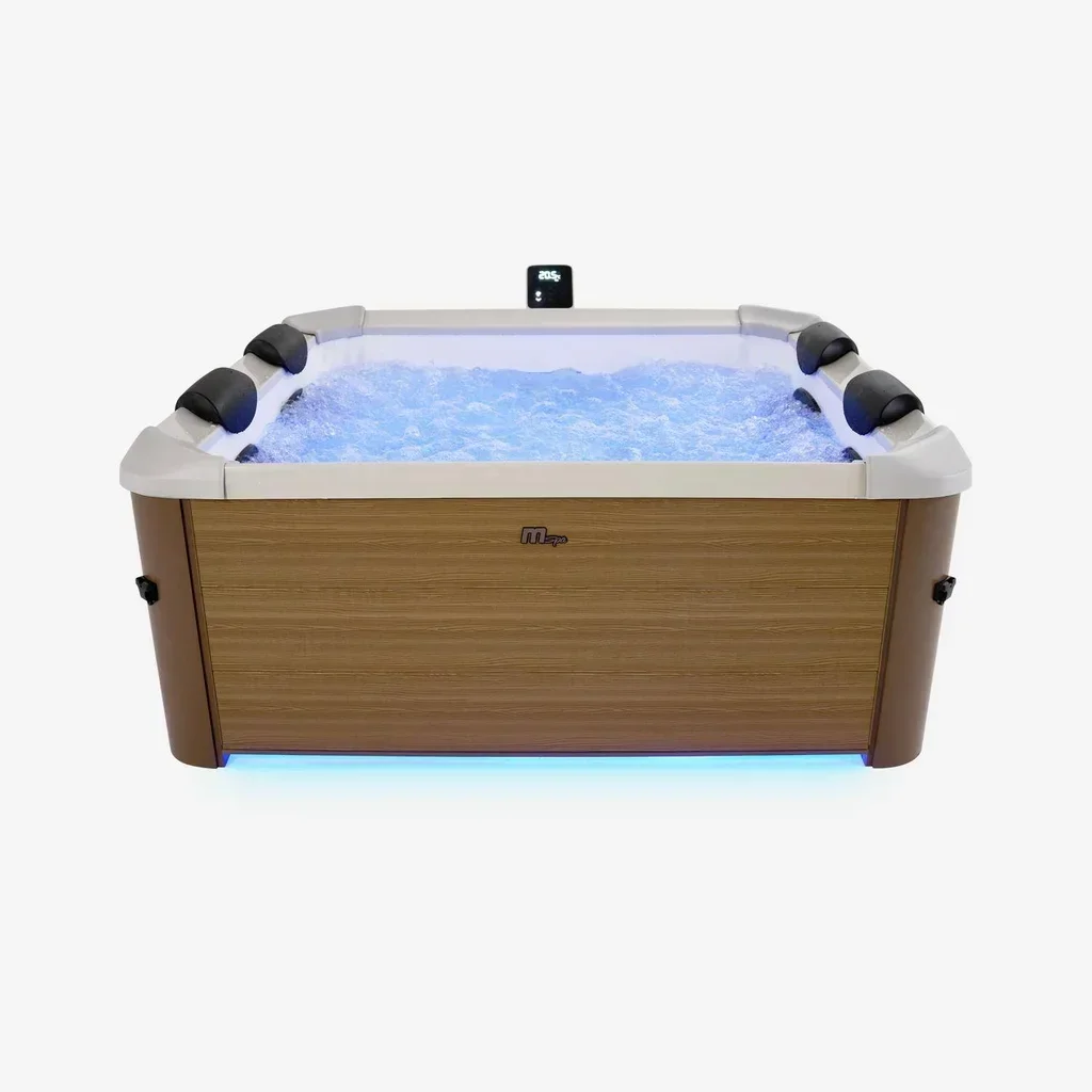 Spa carré 160 cm 6 places hydromassage connecté avec LED et bâche thermique