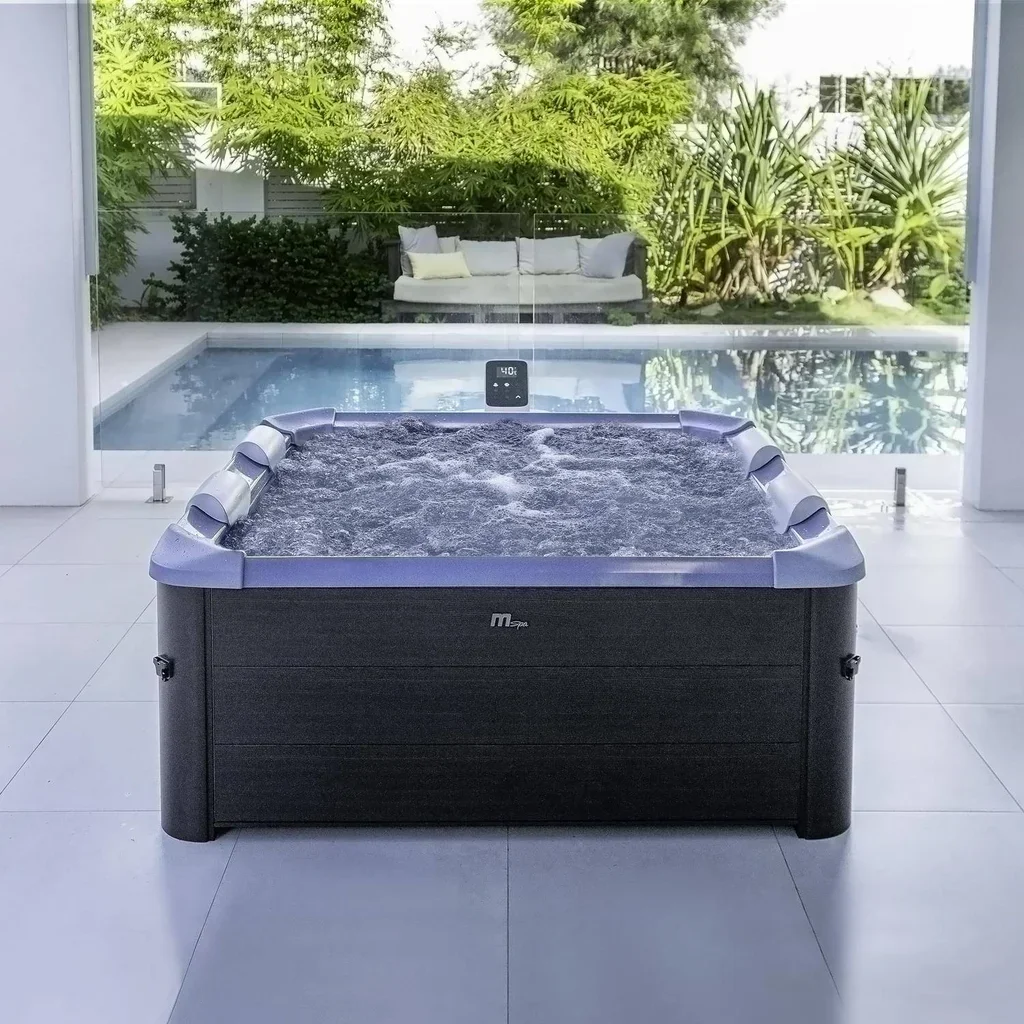 Spa carré 6 places bleu hydromassage appuis-tête couverture thermique