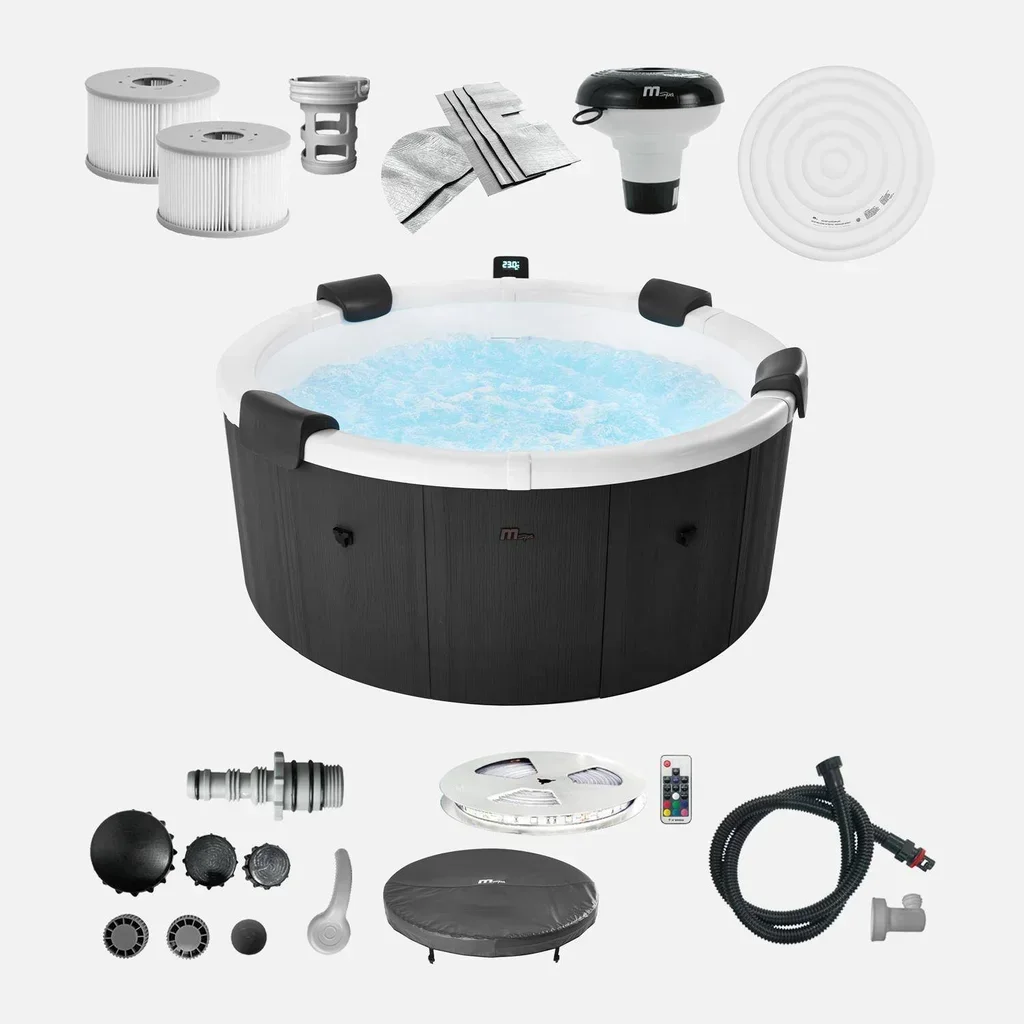 Spa rigide rond 6 places 180 cm hydromassage avec coussins et bâche incluse