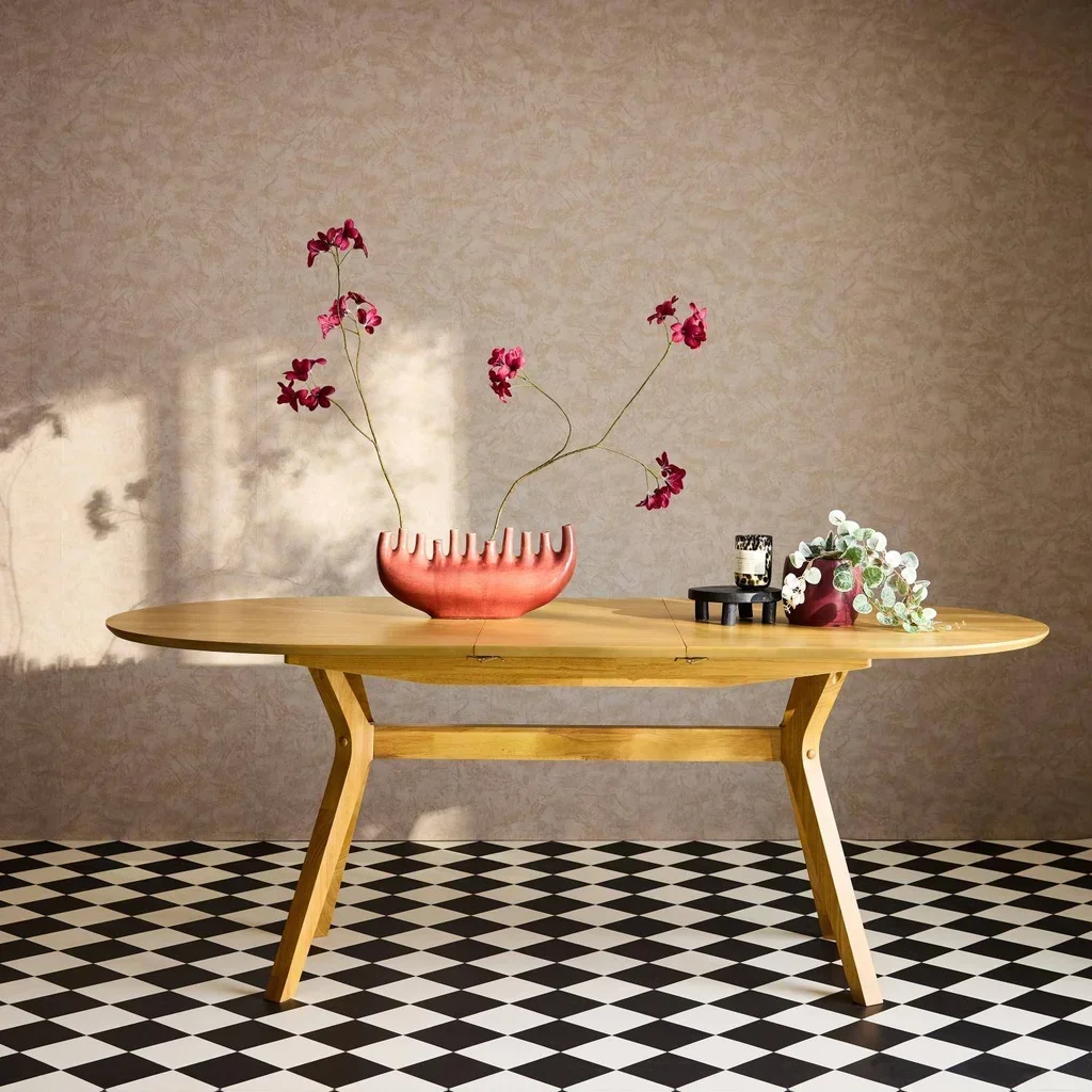 Table à manger extensible bois hévéa chêne 4-8 personnes Olivia