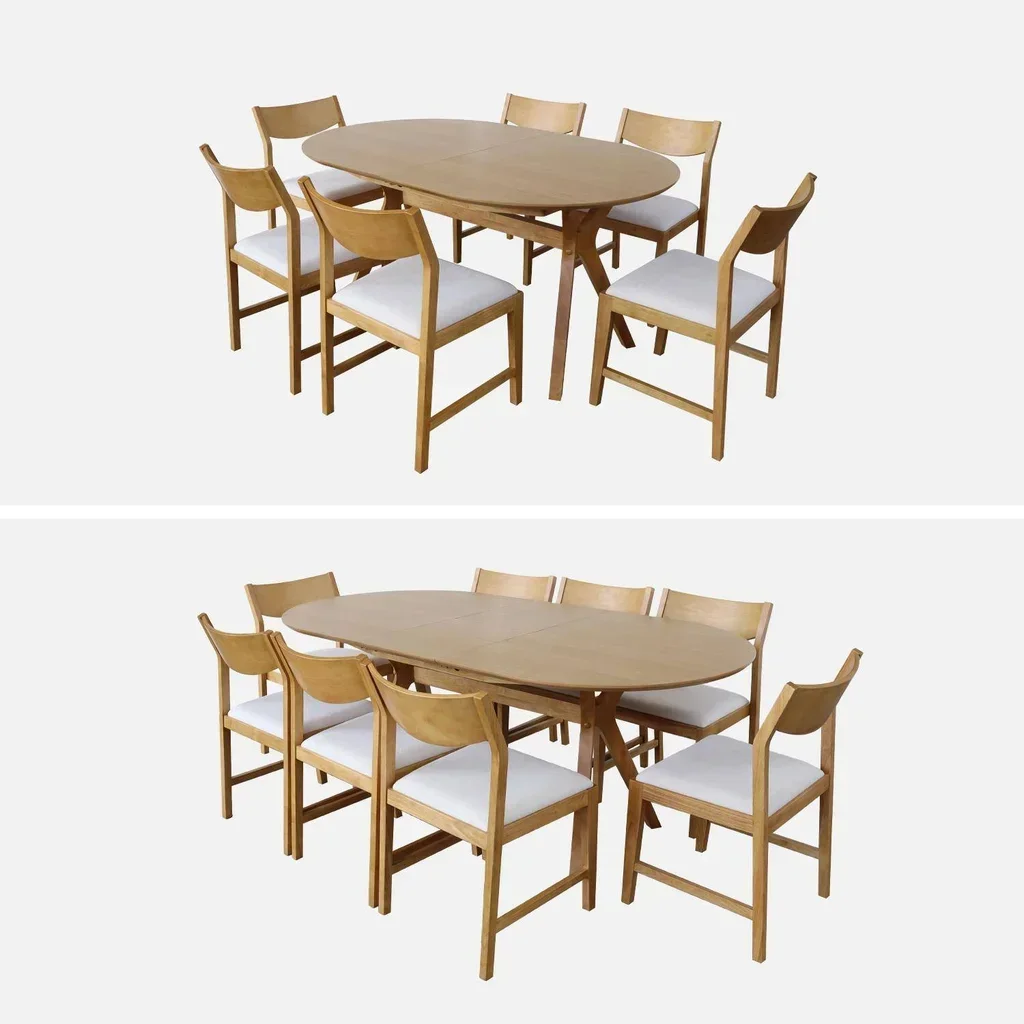 Table à manger extensible bois hévéa chêne 4-8 personnes Olivia
