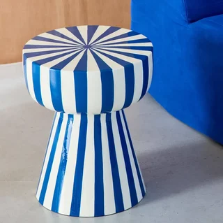 Table d'appoint ronde Ziggy acier émaillé rayures bicolores Ø34cm H41cm