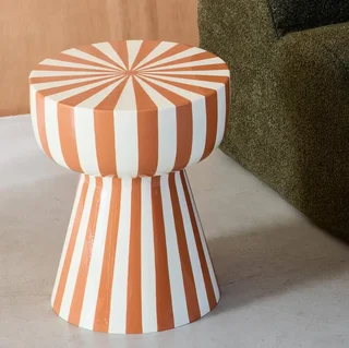 Table d'appoint ronde Ziggy acier émaillé rayures bicolores Ø34cm H41cm
