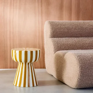 Table d'appoint ronde acier émaillé rayures bicolores Ø34cm H41cm Ziggy