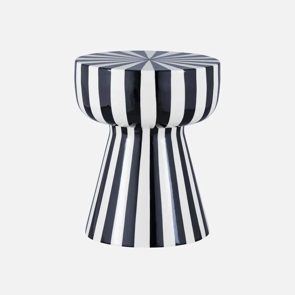Table d'appoint ronde Ziggy acier émaillé rayures bicolores Ø34cm H41cm