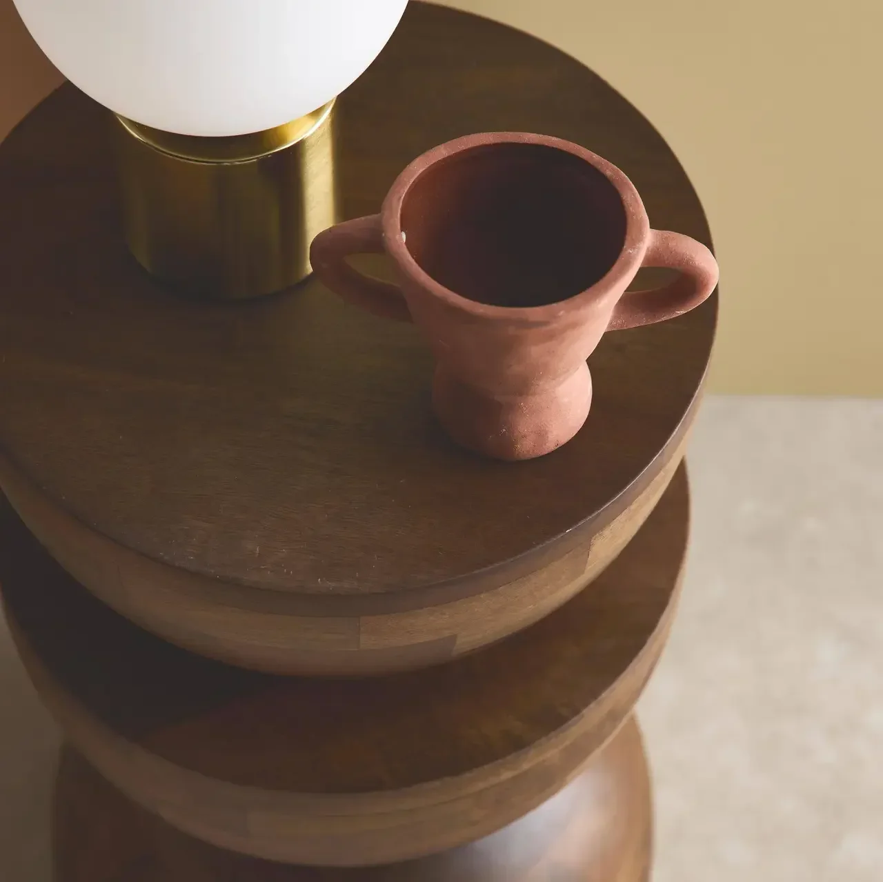 Tavolino Rotondo Legno Mango Ø30cm H45cm Design Minimalista Sita