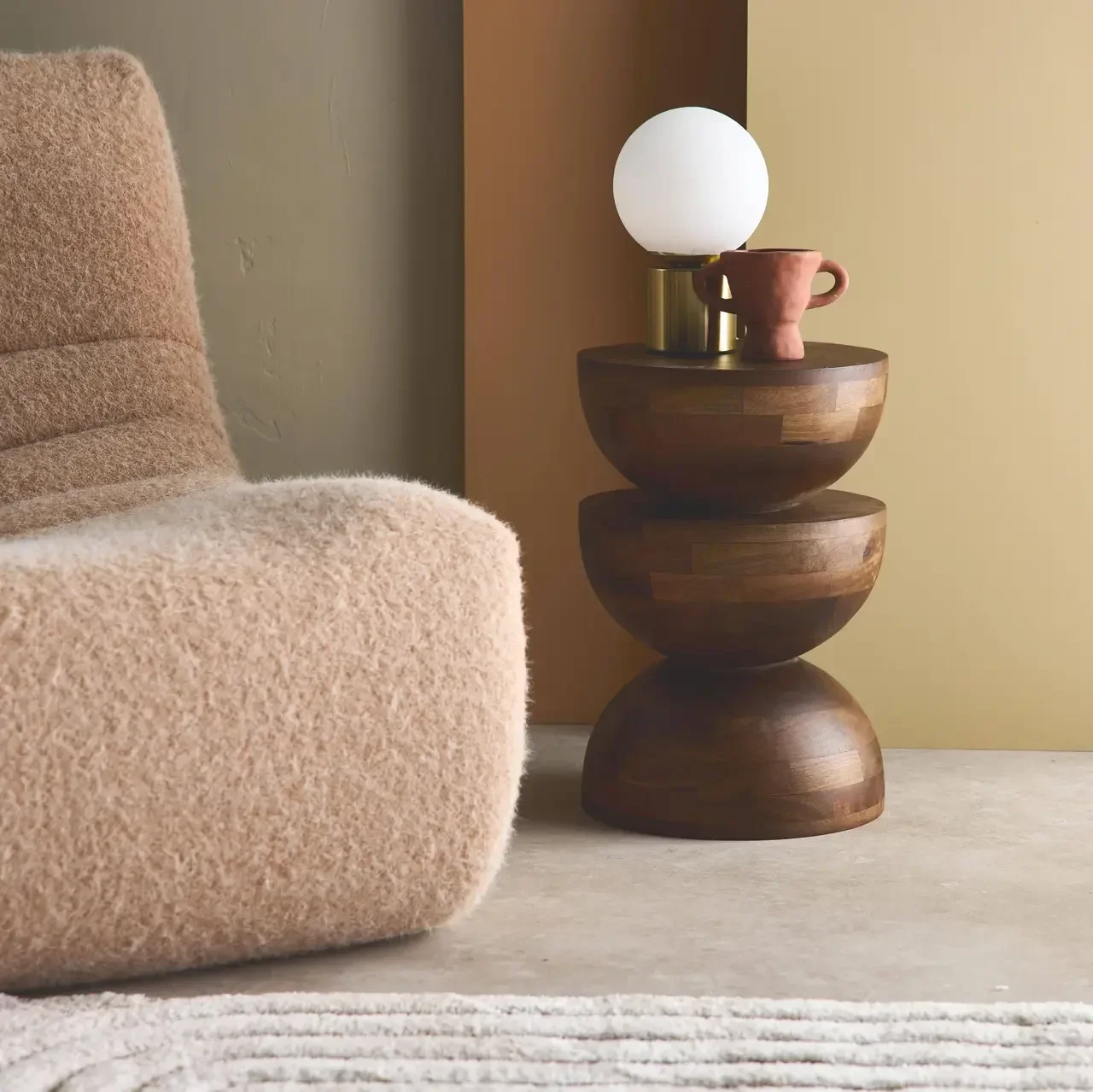 Tavolino Rotondo Legno Mango Ø30cm H45cm Design Minimalista Sita