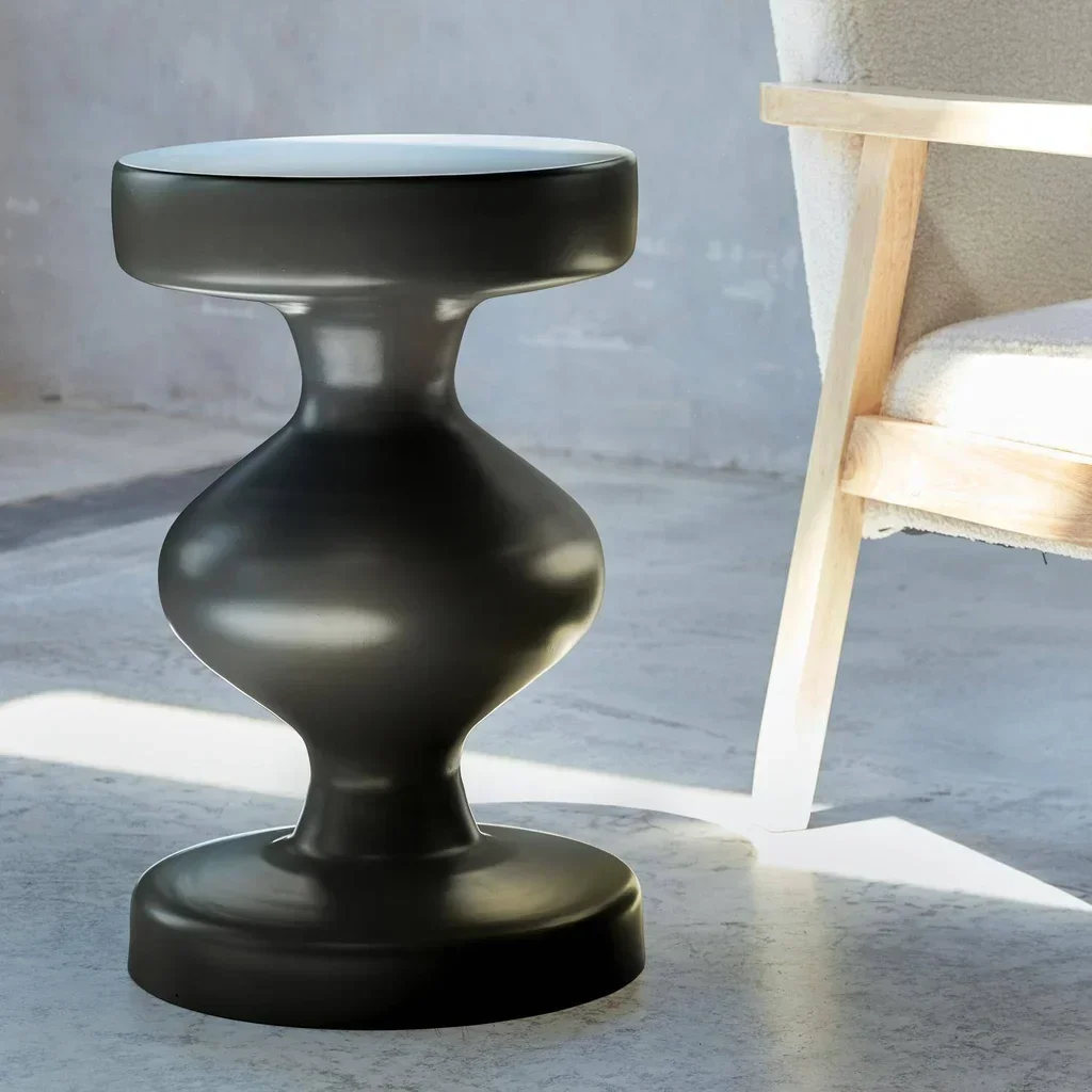 Table d'appoint ronde métal noir Hawa Ø29,5cm H48,5cm bout de canapé chambre