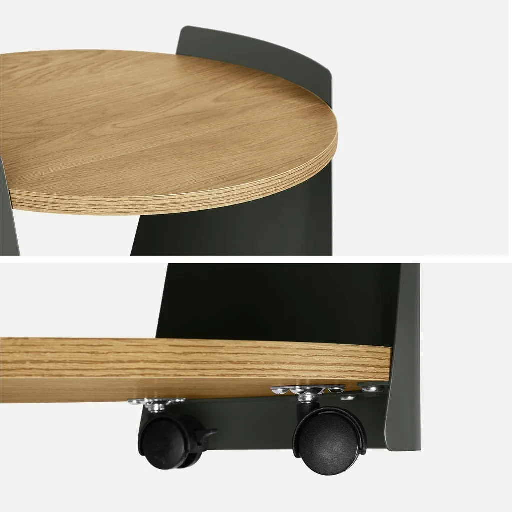 Table d'appoint Molto métal courbé et bois à roulettes