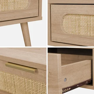 Table basse Eva bois cannage arrondi tiroir rangement scandinave