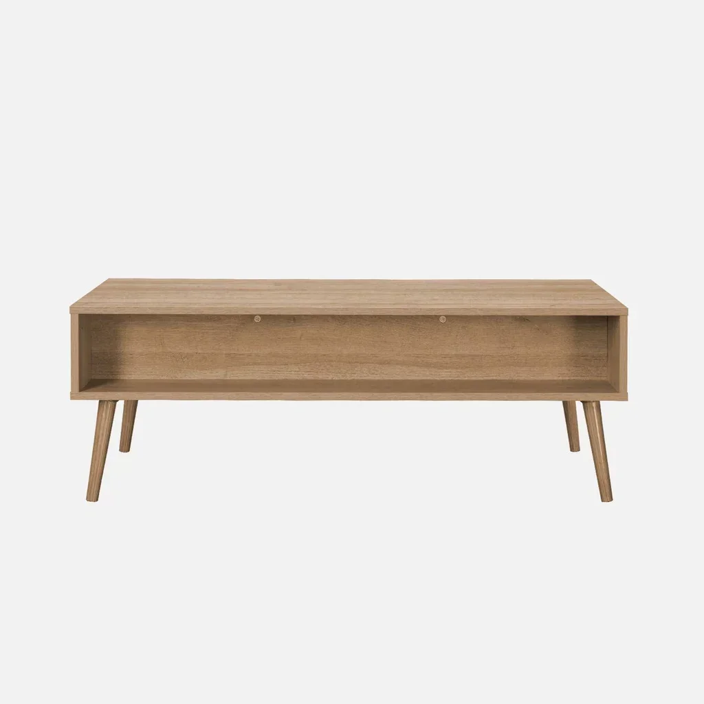 Table basse Eva bois cannage arrondi tiroir rangement scandinave