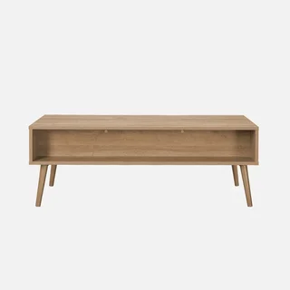 Table basse Eva bois cannage arrondi tiroir rangement scandinave