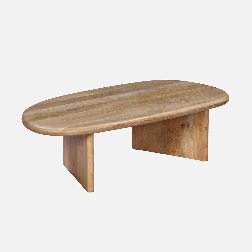 Mesa de Centro Oval Madeira Mangueira Design Orgânico Sala de Estar Shiva