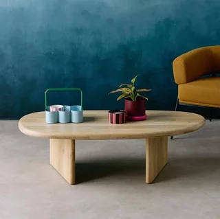 Mesa de Centro Oval Madeira Mangueira Design Orgânico Sala de Estar Shiva