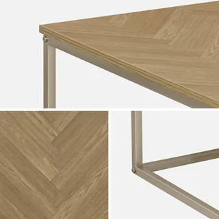 Square wood coffee table chevron pattern champagne metal legs