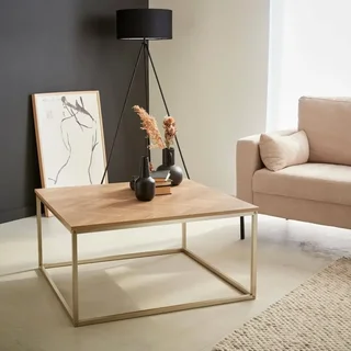 Square wood coffee table chevron pattern champagne metal legs