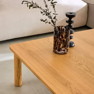 Mesa de centro cuadrada madera maciza Hevea acabado roble Solène salón