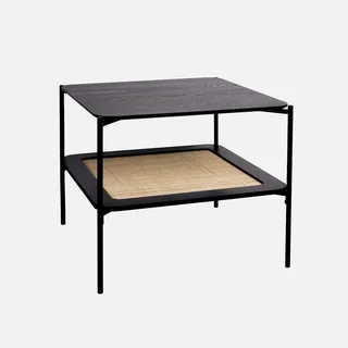 Table basse carrée double plateau bois cannage Manado 60 cm
