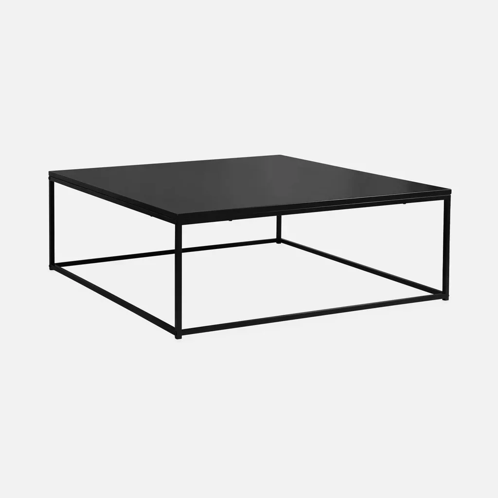 Table basse carrée style industriel métal noir mat salon