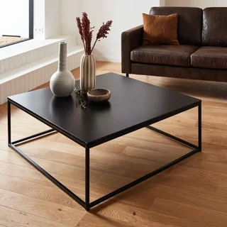 Table basse carrée style industriel métal noir mat salon
