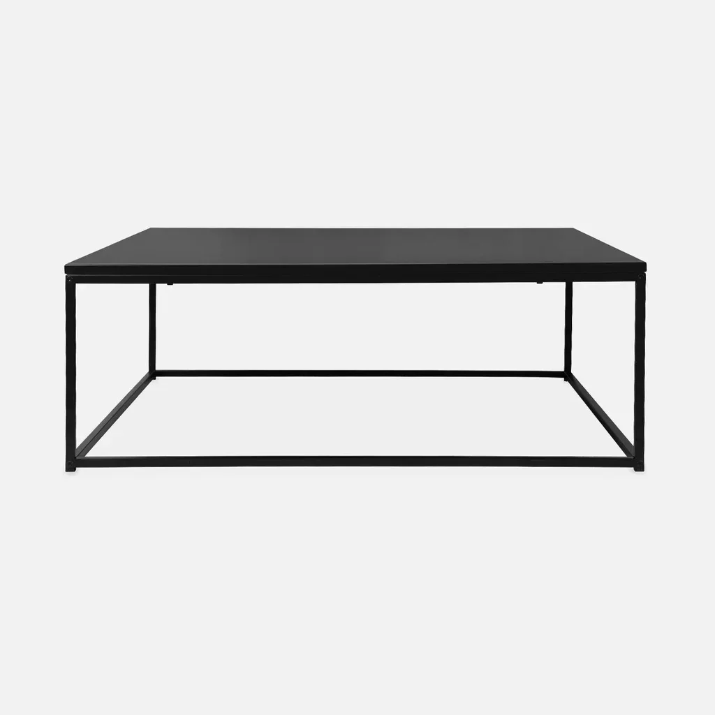 Table basse carrée style industriel métal noir mat salon