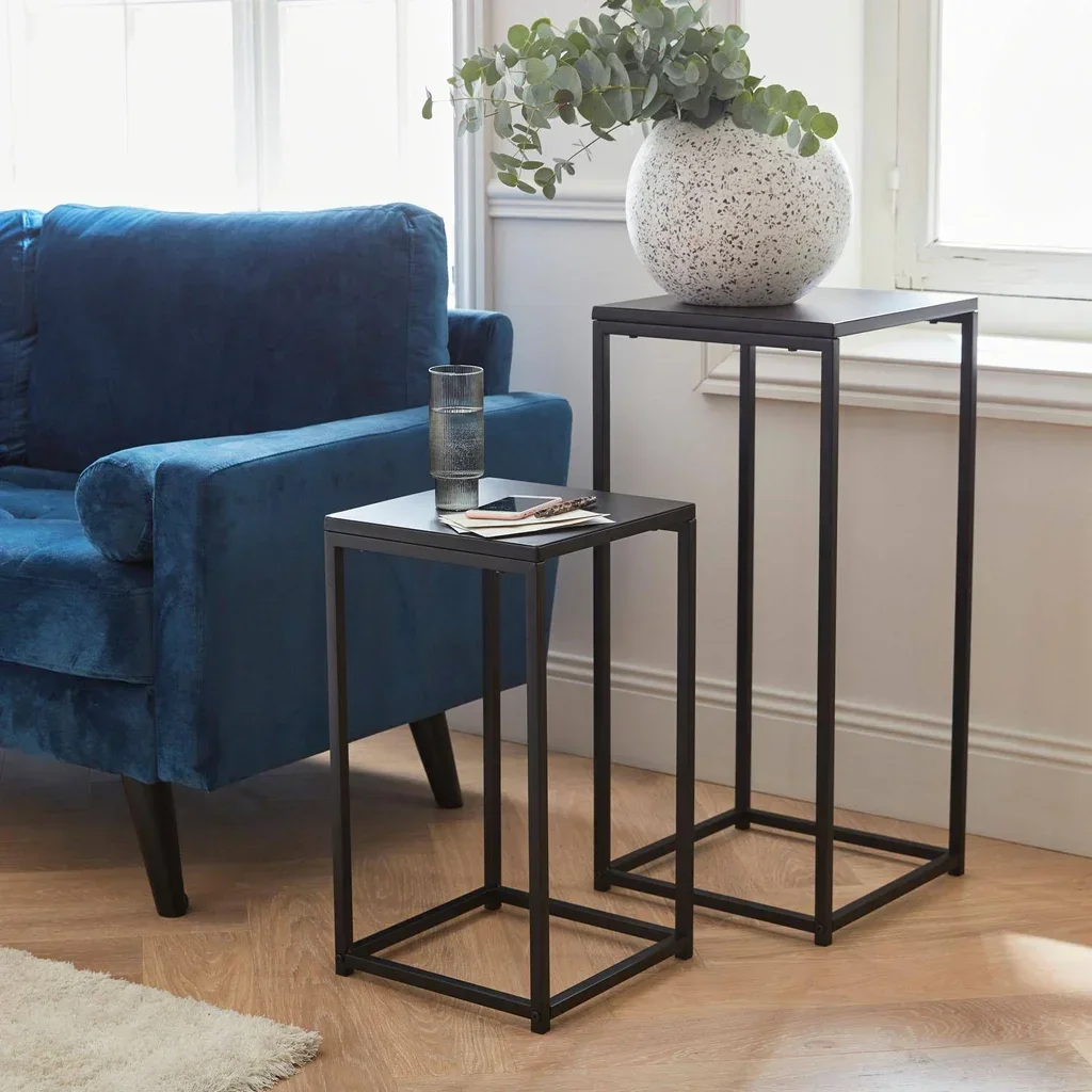 Table basse gigogne noire industrielle - Lot de 2 tables d'appoint emboîtables