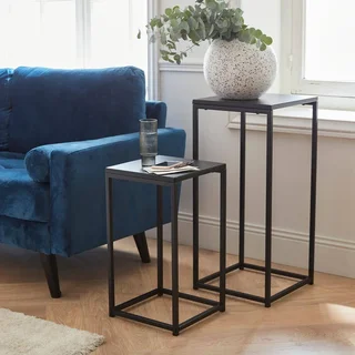 Black Industrial Nesting Coffee Table Set of 2 - Stackable Side Tables