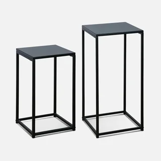 Black Industrial Nesting Coffee Table Set of 2 - Stackable Side Tables