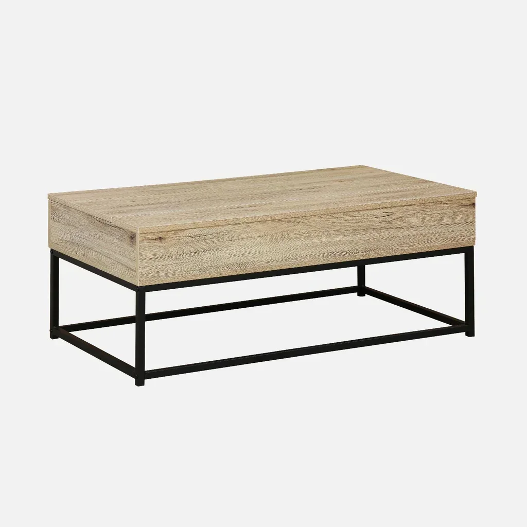 Mesa de centro elevatória madeira maciça estilo industrial preto fosco