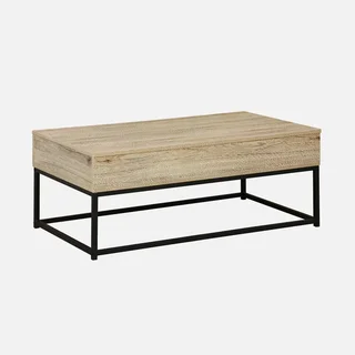Mesa de centro elevatória madeira maciça estilo industrial preto fosco